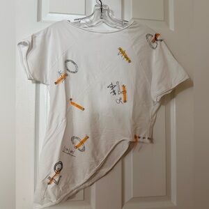 Chic Asymmetrical White Graphic Tunic